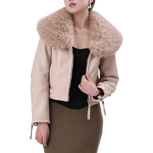 imageBellivera Womens Faux Leather Jacket Moto Biker SherpaLined Coat with Removable Fur CollarBeige Suede