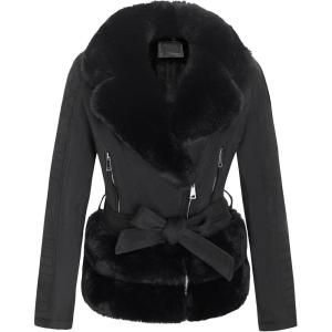 imageBellivera Womens Faux Leather Jacket Moto Biker SherpaLined Coat with Removable Fur CollarBlack Belt
