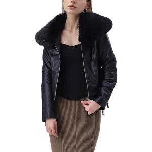imageBellivera Womens Faux Leather Jacket Moto Biker SherpaLined Coat with Removable Fur CollarBlack Leather