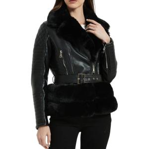imageBellivera Womens Faux Leather Jacket Moto Biker SherpaLined Coat with Removable Fur CollarBlack Leather Belt