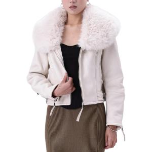 imageBellivera Womens Faux Leather Jacket Moto Biker SherpaLined Coat with Removable Fur CollarWhite Suede