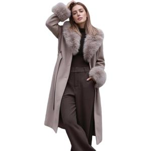 imageBellivera Womens Fall Winter Coat Elegant Notched Lapel Single Breasted Trench Coat with Detachable Faux Fur CollarCamel
