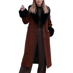 imageBellivera Womens Fall Winter Coat Elegant Notched Lapel Single Breasted Trench Coat with Detachable Faux Fur CollarCaramel