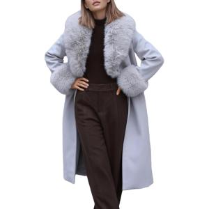 imageBellivera Womens Fall Winter Coat Elegant Notched Lapel Single Breasted Trench Coat with Detachable Faux Fur CollarGrey