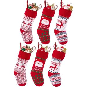 imageBellivera Christmas Stockings 6 Pack Large Size Cable Knitted Xmas Stockings 18 inch Personalized Heart Red ampamp White ampamp Green Hanging Stockings Set for Christmas Decorations 02Red