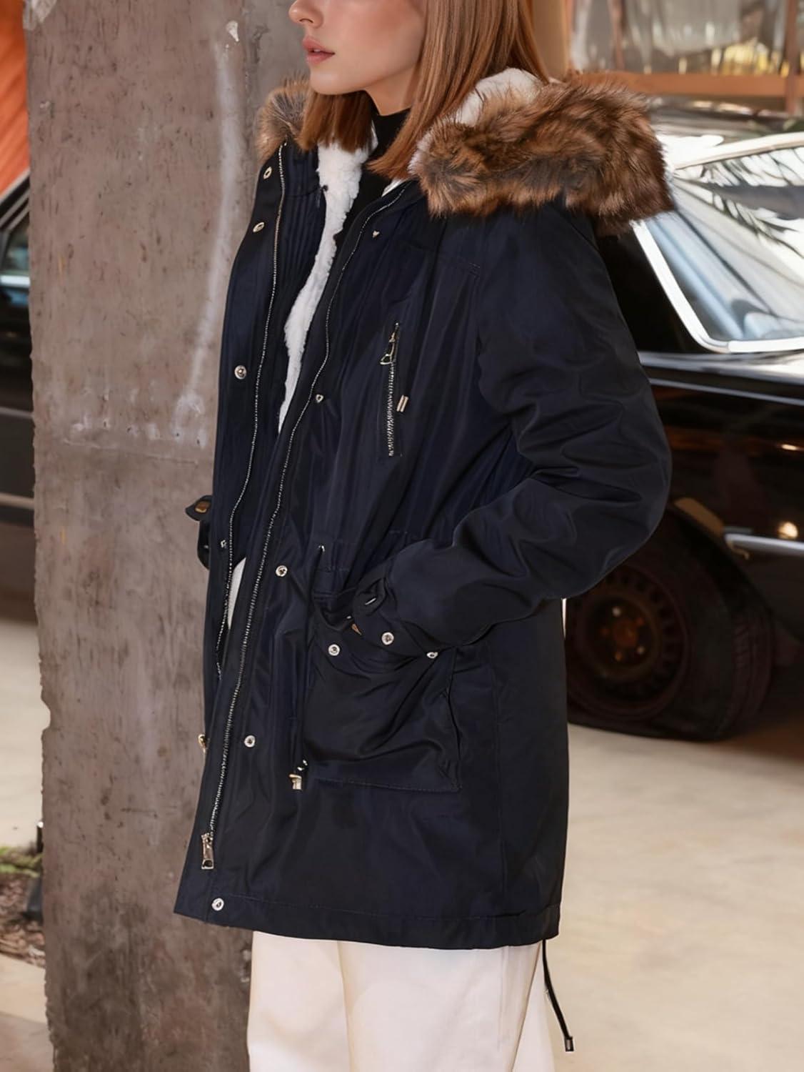 imageBellivera Winter Thicken Coat for Women Fleece Lined Parka Windproof Long Jacket with Hood for Outdoor and Casual WearBlue Coat