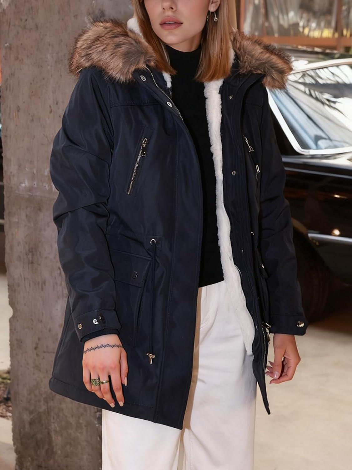 imageBellivera Winter Thicken Coat for Women Fleece Lined Parka Windproof Long Jacket with Hood for Outdoor and Casual WearBlue Coat