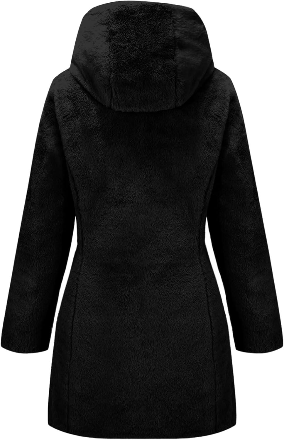 imageBellivera Women Reversible Faux Fur and Glossy Jackets WaterResistant Hooded Puffer CoatBlack Long