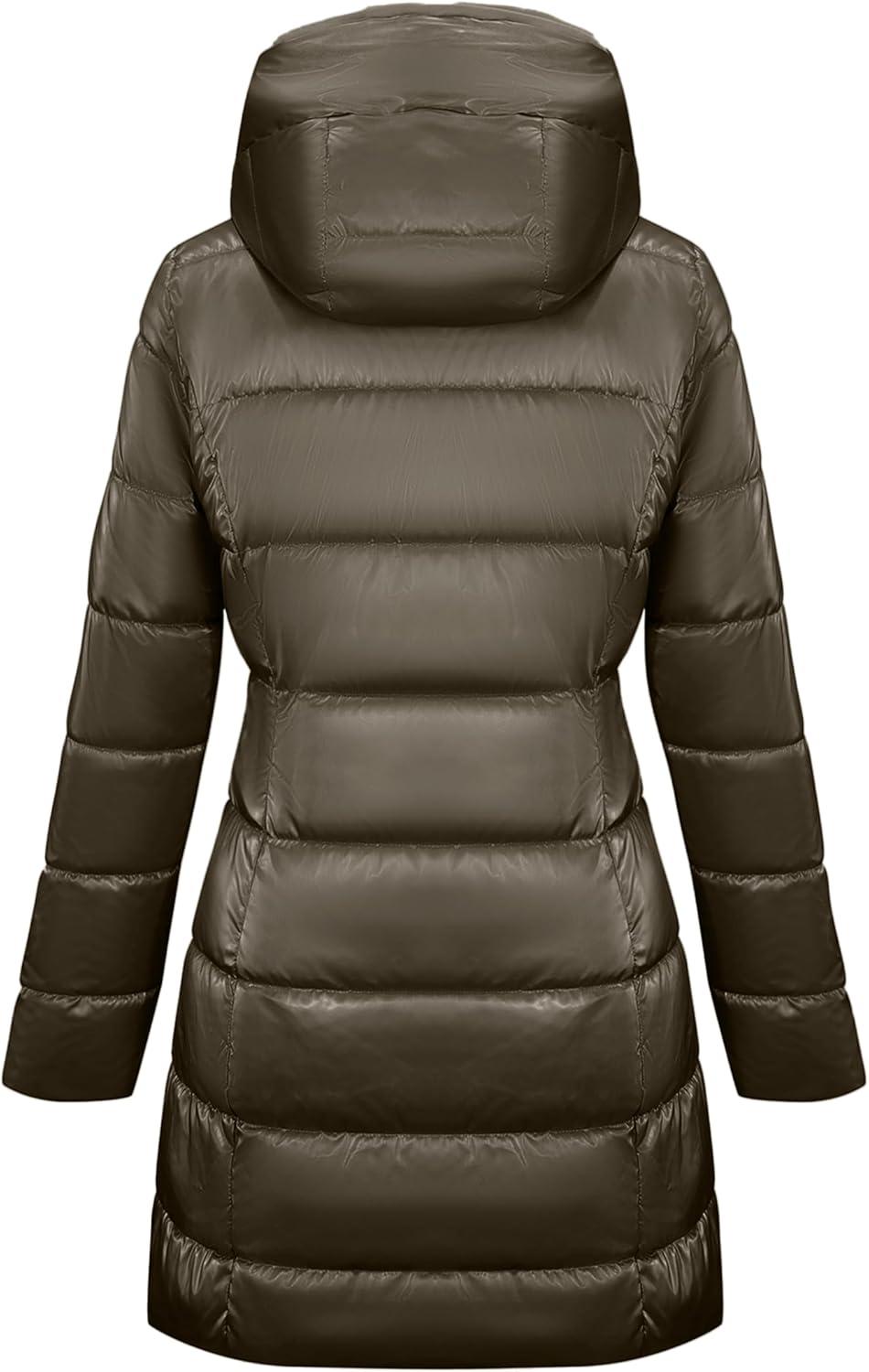 imageBellivera Women Reversible Faux Fur and Glossy Jackets WaterResistant Hooded Puffer CoatBrown Long