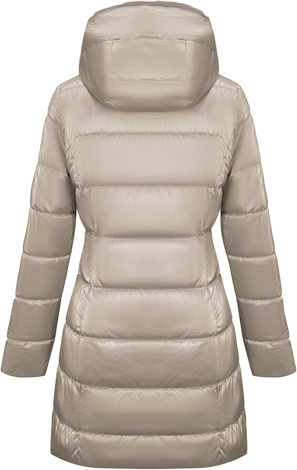 imageBellivera Women Reversible Faux Fur and Glossy Jackets WaterResistant Hooded Puffer CoatGold Long