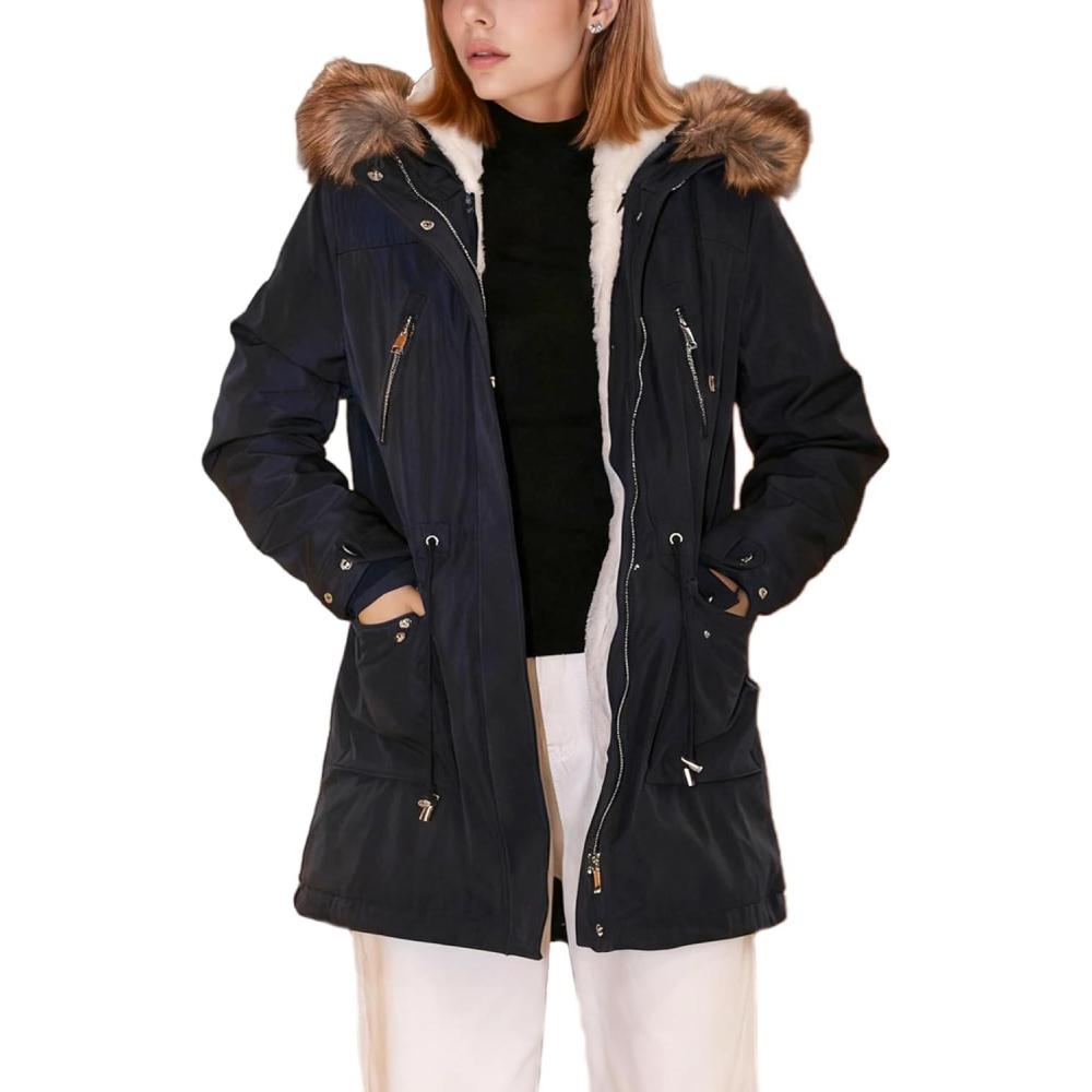 imageBellivera Winter Thicken Coat for Women Fleece Lined Parka Windproof Long Jacket with Hood for Outdoor and Casual WearBlue Coat