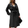 imageBellivera Women Trench Coat Long Loose Jacket Faux PU Leather Oversize Classic Lapel Overcoat with BeltBlack