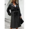 imageBellivera Women Trench Coat Long Loose Jacket Faux PU Leather Oversize Classic Lapel Overcoat with BeltBlack