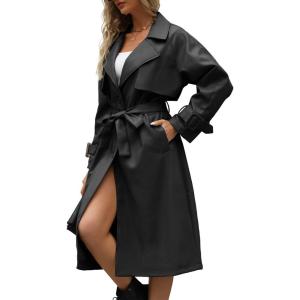 imageBellivera Women Trench Coat Long Loose Jacket Faux PU Leather Oversize Classic Lapel Overcoat with BeltBlack