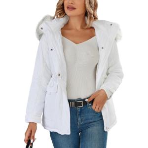 imageBellivera Womens Puffer Coats Sherpalined Jacket Thicken Overcoat with HoodWhite Belt