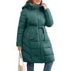imageGeschallino Women Puffer Jacket Plus Size Long Parka Belted Winter Warm Hood CoatGreen