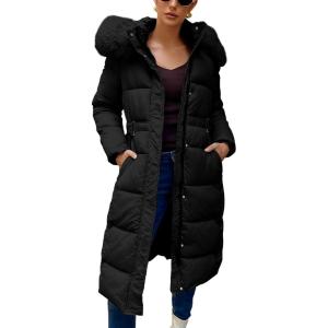 imageBellivera Womens Winter Thickened Quilted Puffer Jacket Zipper Pockets Bubble Coat with Removable Hood and Faux Fur CollarBlack Top