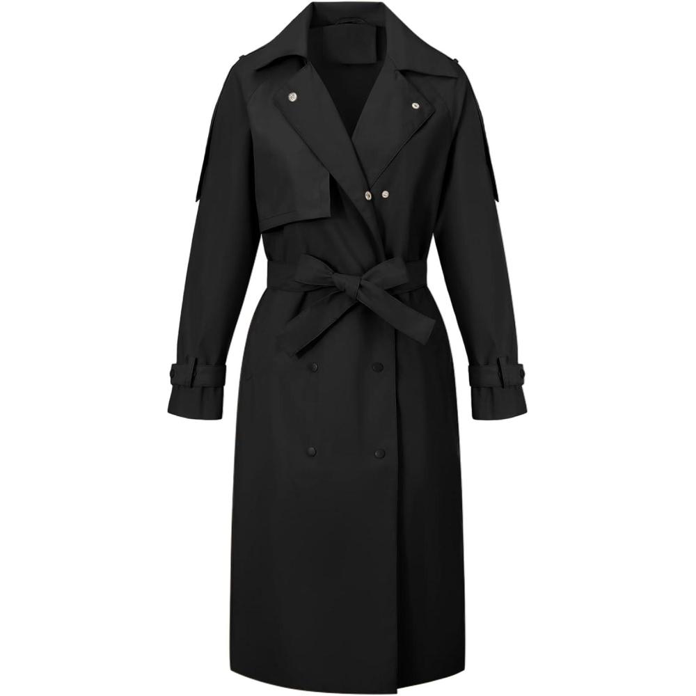 imageBellivera Womens Trench Coat Long Loose Jacket Spring Fall Overcoat with BeltObsidian Black