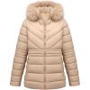 imageBellivera Womens Winter Thickened Quilted Puffer Jacket Zipper Pockets Bubble Coat with Removable Hood and Faux Fur CollarApricot