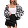 imageBellivera Womens Faux Fur Coat Shearling Fluffy Fuzzy Shaggy Hood SherpaLined Fleece JacketLight Gray Crop