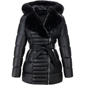 image:imageBellivera Womens Plus Size Puffer Coats Sherpalined Jacket Thicken Overcoat with HoodBlack With Hood