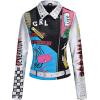 image:imageBellivera Faux Leather Jacket for Women Studded Rivet Floral Moto Biker Short Lapel CoatSliver Blue Pink