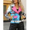 image:imageBellivera Faux Leather Jacket for Women Studded Rivet Floral Moto Biker Short Lapel CoatSliver Blue Pink