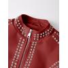 image:imageBellivera Womens Faux Leather Jacket Studded Rivet Casual Short Moto Biker Stand Collar CoatStand Collar Red