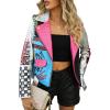 image:imageBellivera Faux Leather Jacket for Women Studded Rivet Floral Moto Biker Short Lapel CoatSliver Blue Pink