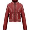 image:imageBellivera Womens Faux Leather Jacket Studded Rivet Casual Short Moto Biker Stand Collar CoatStand Collar Red