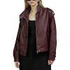 image:imageBellivera Womens Oversized Faux Leather Jackets Retro Zip Up Casual Bomber and Biker Jackets for Spring FallBlack