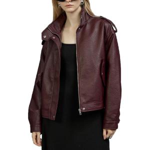 image:imageBellivera Womens Oversized Faux Leather Jackets Retro Zip Up Casual Bomber and Biker Jackets for Spring FallBlack