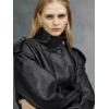 image:imageBellivera Womens Oversized Faux Leather Jackets Retro Zip Up Casual Bomber and Biker Jackets for Spring FallBlack Stand Collar