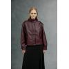 image:imageBellivera Womens Oversized Faux Leather Jackets Retro Zip Up Casual Bomber and Biker Jackets for Spring FallWine Stand Collar