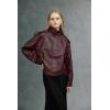 image:imageBellivera Womens Oversized Faux Leather Jackets Retro Zip Up Casual Bomber and Biker Jackets for Spring FallWine Stand Collar
