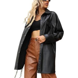 image:imageBellivera Womens Oversized Faux Leather Jackets Retro Zip Up Casual Bomber and Biker Jackets for Spring FallBlack Biker Coat