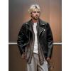 image:imageBellivera Mens Faux Leather Jacket Vintage Moto Biker Jacket Streetwear Coat with Zipper Pockets and Notch LapelBlack