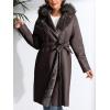 image:imageBellivera Women Faux Leather Winter Trendy Puffer Jacket Waterresistant Thicken Bubble Coat with Fur Collar and BeltCoffee Casual