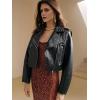 image:imageBellivera Womens Cropped Faux Leather Jacket Bomber Casual Zip Up Coat PU Moto Bike Outwear with PocketsBlack Cropped Jacket