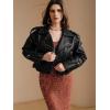 image:imageBellivera Womens Cropped Faux Leather Jacket Bomber Casual Zip Up Coat PU Moto Bike Outwear with PocketsBlack Cropped Jacket