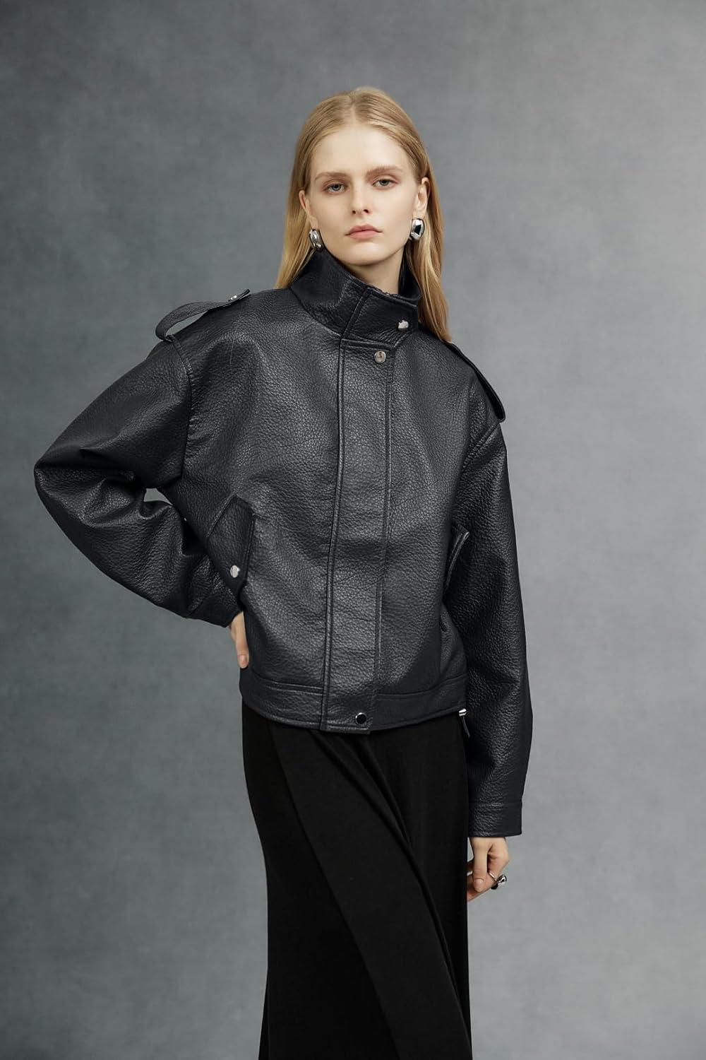 Bellivera Women’s Faux Leather Jacket 2026 Spring Oversized Bomber ...