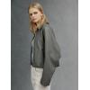 image:imageBellivera Womens Faux Leather Jacket 2026 Spring Oversized Bomber Biker Coat Vintage Casual LookGrey Faux Leather Coat