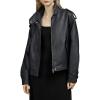 image:imageBellivera Womens Faux Leather Jacket 2026 Spring Oversized Bomber Biker Coat Vintage Casual LookBlack Stand Collar