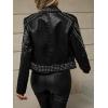 image:imageBellivera Womens Faux Leather Moto Jacket Studded Rivet Casual Short Slim Biker Punk CoatStand Collar Black