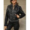 image:imageBellivera Womens Faux Leather Moto Jacket Studded Rivet Casual Short Slim Biker Punk CoatStand Collar Black
