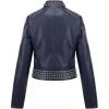 image:imageBellivera Womens Faux Leather Moto Jacket Studded Rivet Casual Short Slim Biker Punk CoatStand Collar Deep Blue