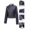 image:imageBellivera Womens Faux Leather Moto Jacket Studded Rivet Casual Short Slim Biker Punk CoatStand Collar Deep Blue