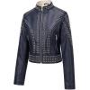 image:imageBellivera Womens Faux Leather Moto Jacket Studded Rivet Casual Short Slim Biker Punk CoatStand Collar Deep Blue