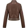 image:imageBellivera Womens Faux Leather Moto Jacket Studded Rivet Casual Short Slim Biker Punk CoatStand Collar Deep Brown