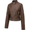 image:imageBellivera Womens Faux Leather Moto Jacket Studded Rivet Casual Short Slim Biker Punk CoatStand Collar Deep Brown